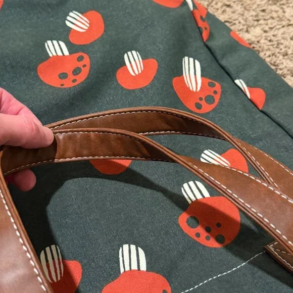 MAIKA Woven Market Tote Bag NWT Mushroom Pattern Vegan Leather - Picture 9 of 9